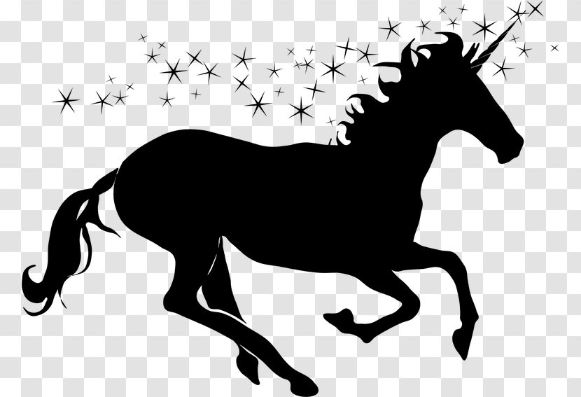 Horse Silhouette Unicorn Clip Art - Black And White Transparent PNG