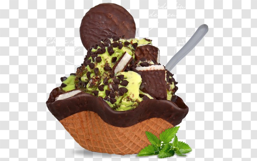 Chocolate Ice Cream Sundae Cones Dame Blanche - Frozen Dessert - Mint Transparent PNG