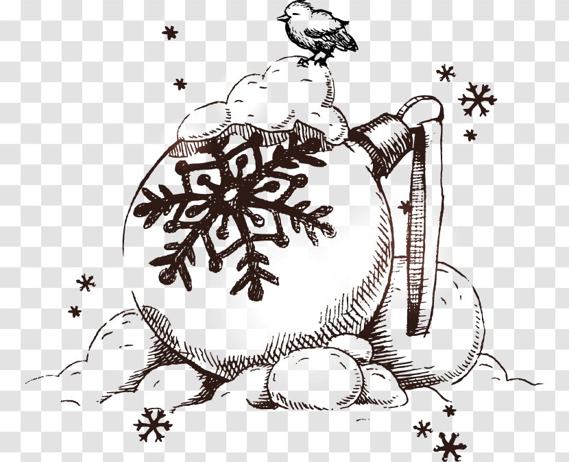 Christmas Drawing Snowman Illustration - Gift - Hand Drawn Sketch Snow Snowball Birds Transparent PNG