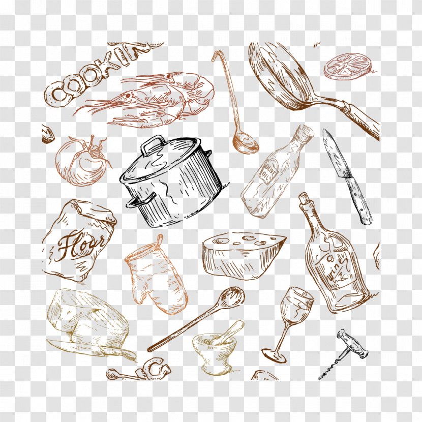 Drawing Food Kitchen Illustration - Vector Utensils Transparent PNG