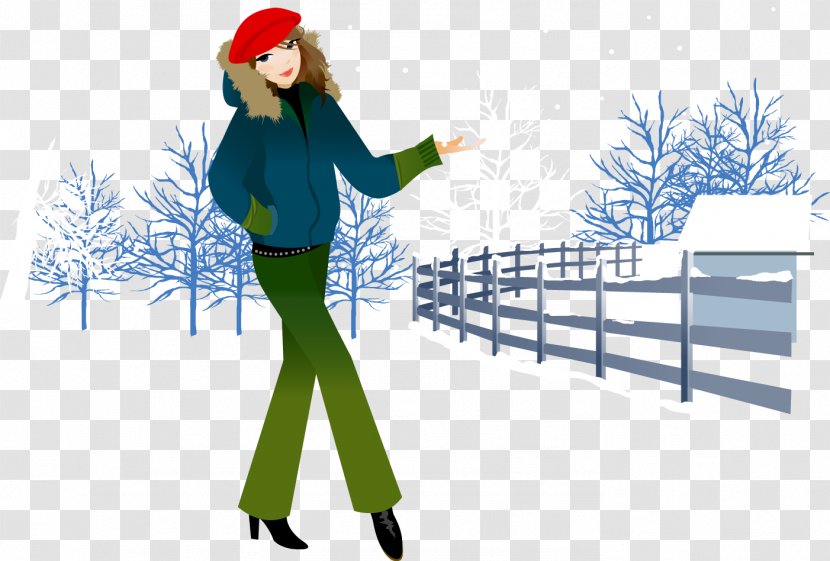 Walking Snow Illustration - Winter - When Woman Vector Material Transparent PNG