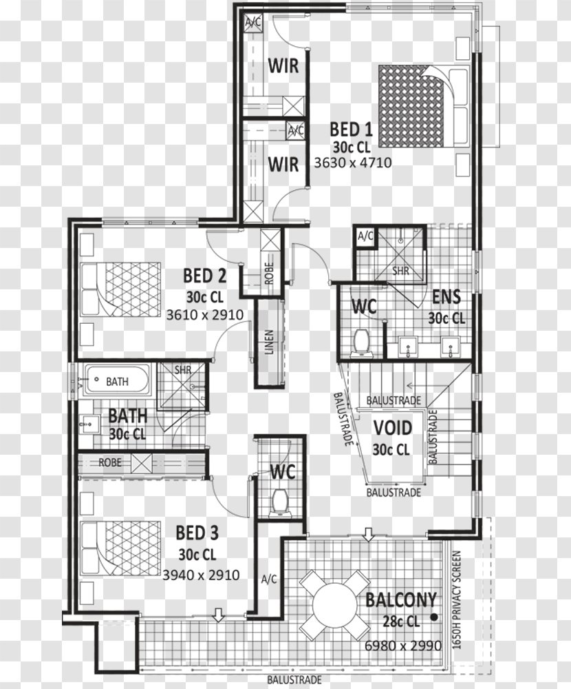 Floor Plan House - Black And White - Double Storey Building Transparent PNG