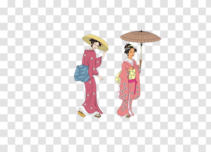 Japan Xara Clip Art - Flower - The Hat And Umbrella Female Kimono Woman Transparent PNG