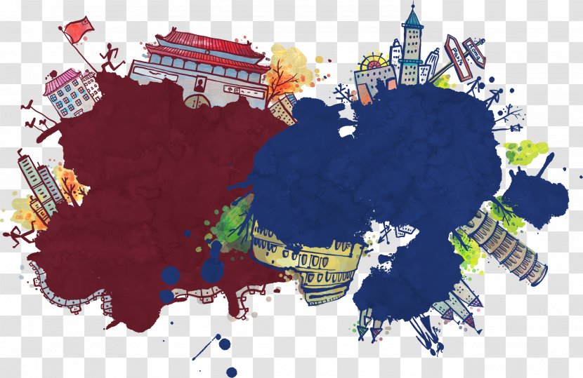 China Illustration - World Landmarks Pull Creative Hand-painted Free Transparent PNG