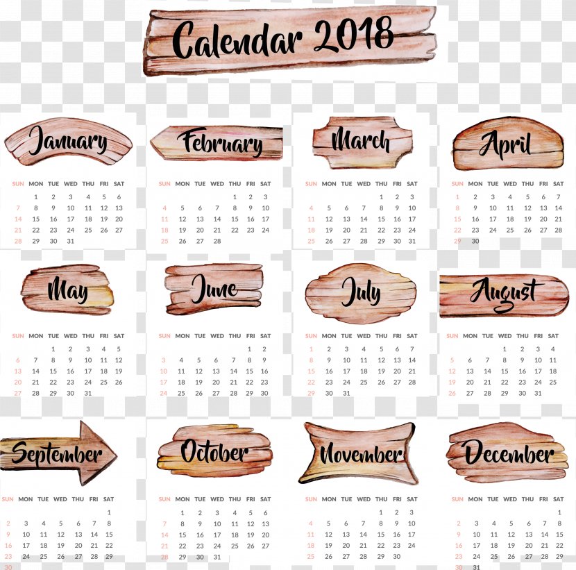 Calendar Time Year Wallpaper - Watercolor Board 2018 Templates Transparent PNG
