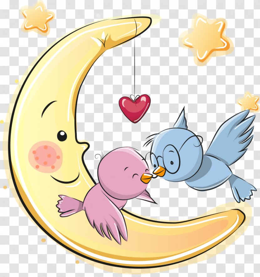 Bird Cartoon Illustration - Material - Vector On The Moon Transparent PNG