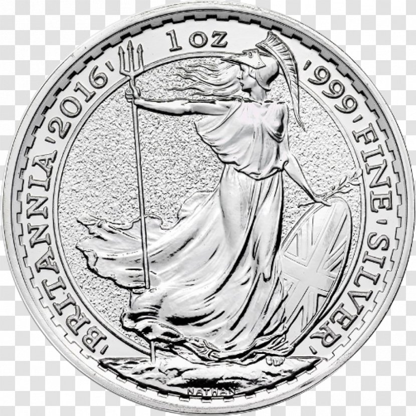 Royal Mint Britannia Silver Bullion Coin - Monochrome Transparent PNG