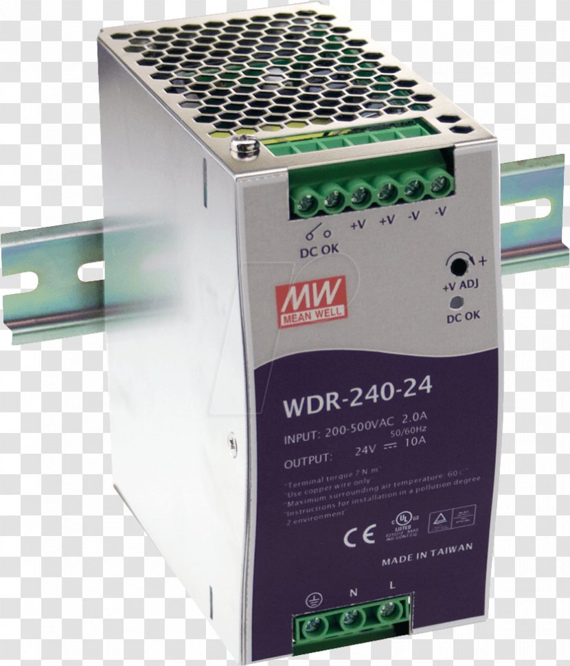 Mean Well WDR-240-24 DIN Rail SDR-240-24 Power Converters MEAN WELL Enterprises Co., Ltd. - Switchedmode Supply Transparent PNG