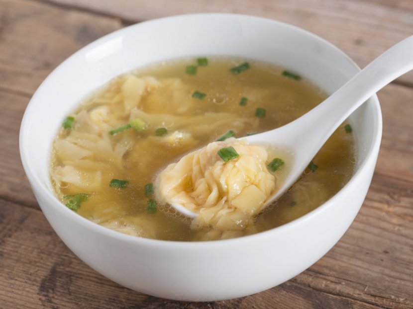 Wonton Asian Cuisine Egg Drop Soup Vegetarian Thai - Broth - Cock A Leekie Transparent PNG