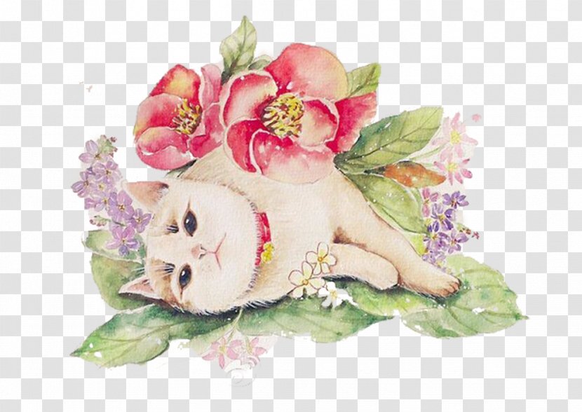 Cat Floral Design - Spoiled Picture Material Transparent PNG
