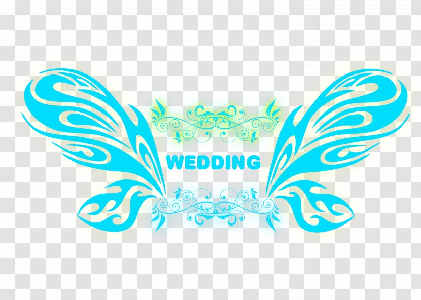 Fluorescent Blue Butterfly Wedding Logo - Green - Aqua Transparent PNG