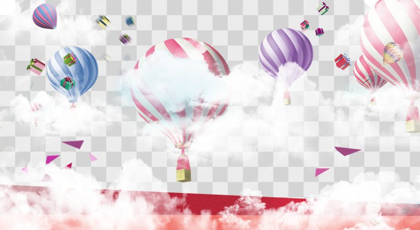 Hot Air Balloon Poster - Pink - Cloud Color Double Eleven Background Transparent PNG