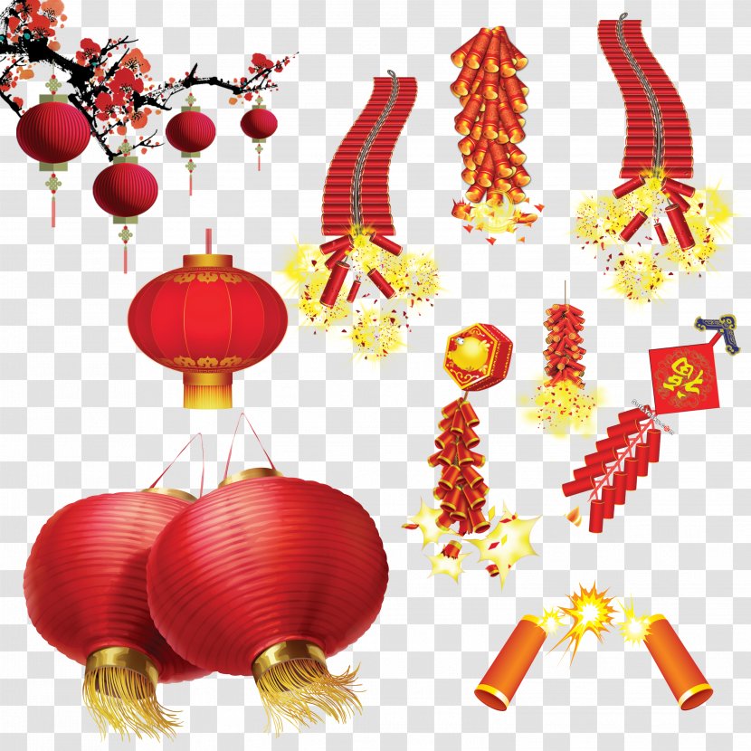 Lantern Festival Firecracker Chinese New Year - Christmas Decoration Transparent PNG