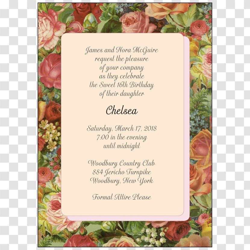 Wedding Invitation Sweet Sixteen Floral Design Party - Heart Transparent PNG