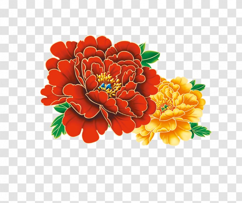 Moutan Peony Clip Art - Raster Graphics - Red And Yellow Flower Rich Decoration Transparent PNG