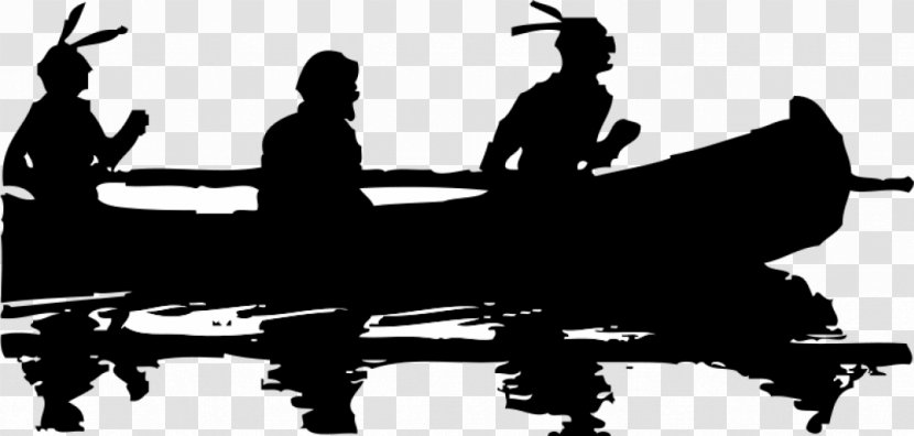 Silhouette Black And White Canoe Clip Art - Free Native American Clipart Transparent PNG