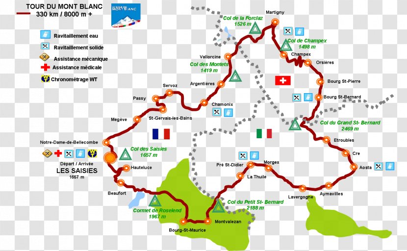 Tour Du Mont Blanc Montblanc Cycling Map - Plot Transparent PNG