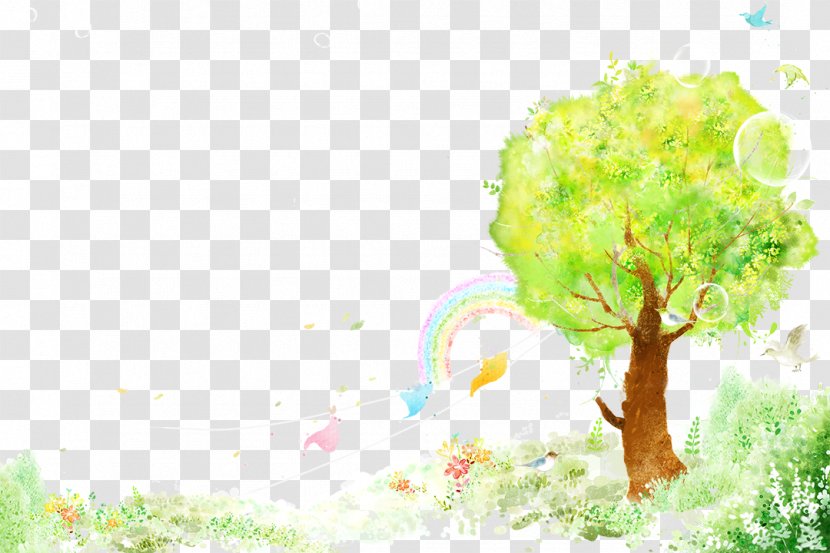 Watercolor Painting Poster Illustration - Cartoon - Rainbow And Tree Transparent PNG