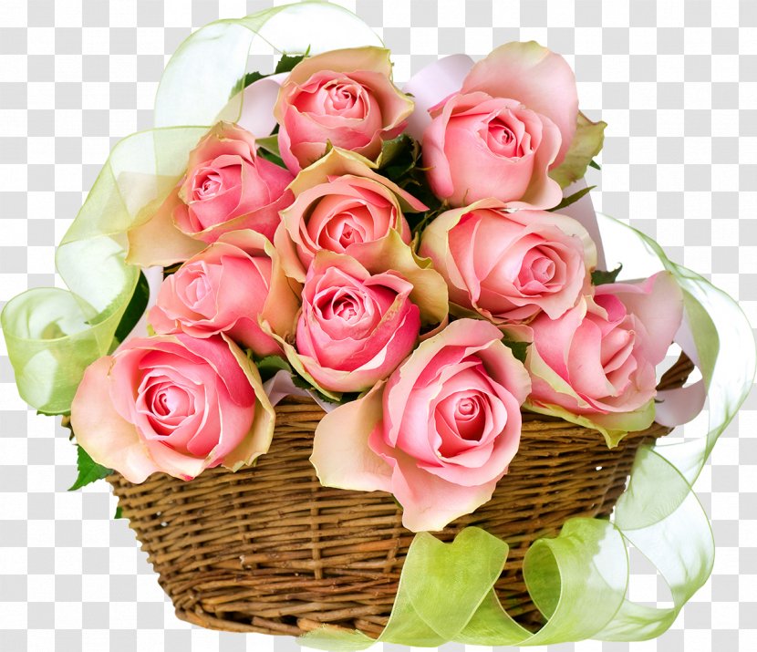 Rose Flower Bouquet Basket Pink Flowers - Of Transparent PNG