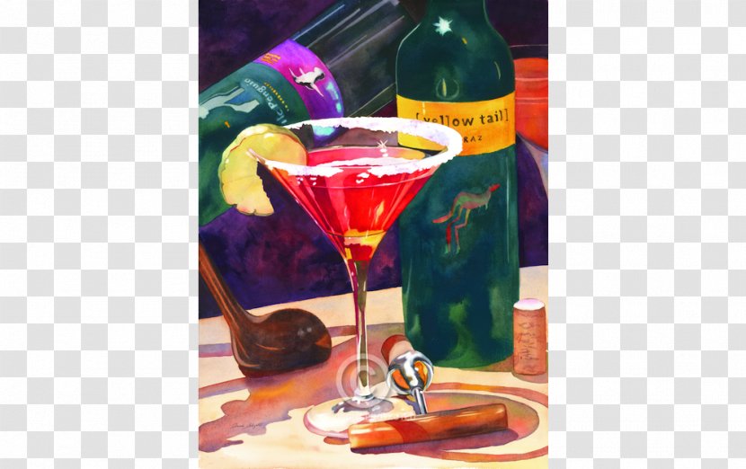 Wine Cocktail Martini Cosmopolitan - Rose - Watercolor Watermark Transparent PNG