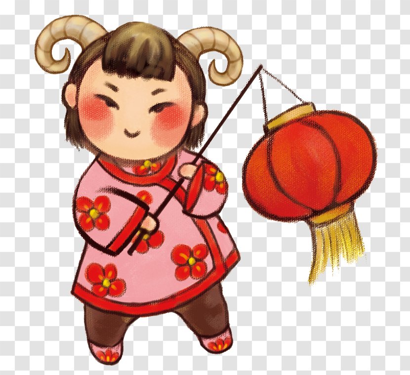 Chinese New Year Lantern - Tree - Year,girl,lantern,Cartoon Transparent PNG
