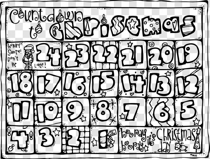 Christmas Coloring Book Advent Calendar Countdown - Black And White - Cliparts Transparent PNG