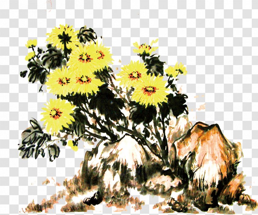 Ink Wash Painting Chinese - Daisy Family - Chrysanthemum Transparent PNG