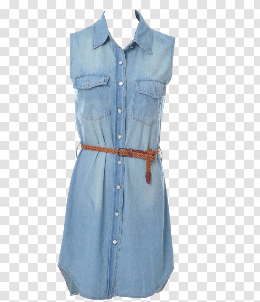 Dress Shirt Button Jeans Shirtdress - Blue - Pockets Transparent PNG