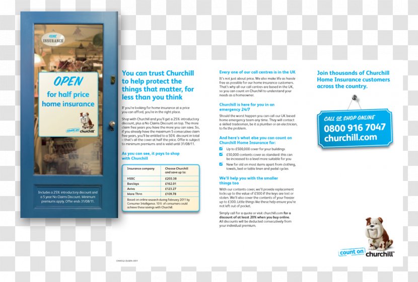 Churchill Insurance Home Vehicle AXA - Contents - Leaflet Transparent PNG
