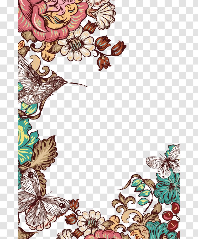 Butterfly Flower - Pattern - Hand-painted Bird Border Transparent PNG
