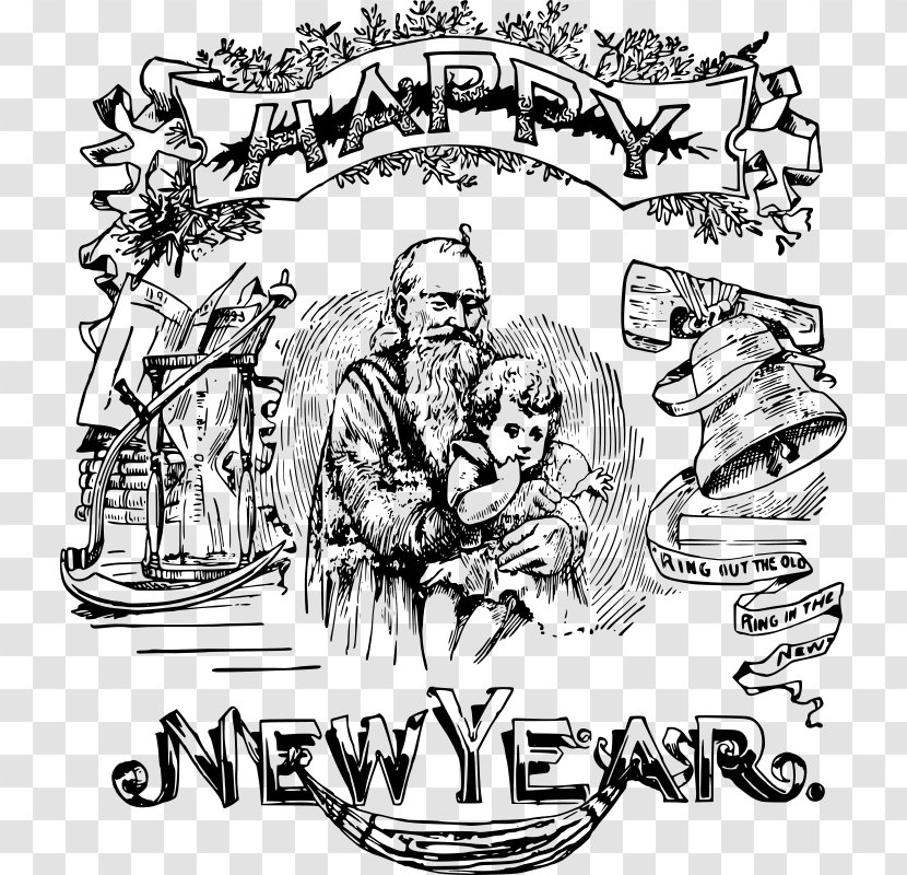 Father Time Baby New Year Year's Day Clip Art - Monochrome - 2 Years Old Transparent PNG