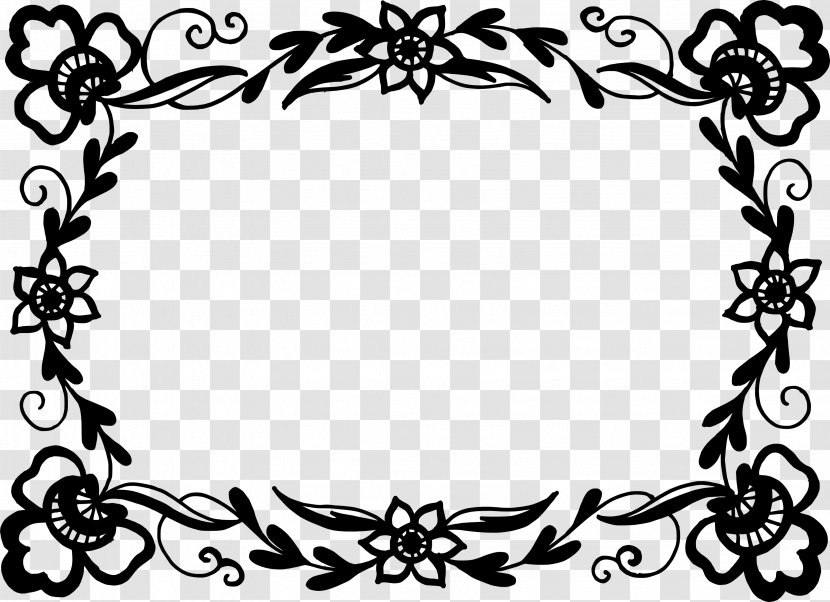 Flower Picture Frames Clip Art - Black And White - Vector Border Transparent PNG