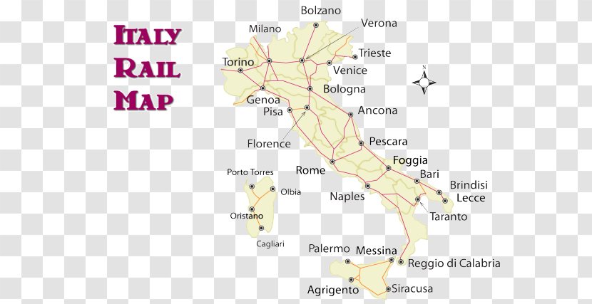 Italy Train Rail Transport Map Travel Transparent PNG
