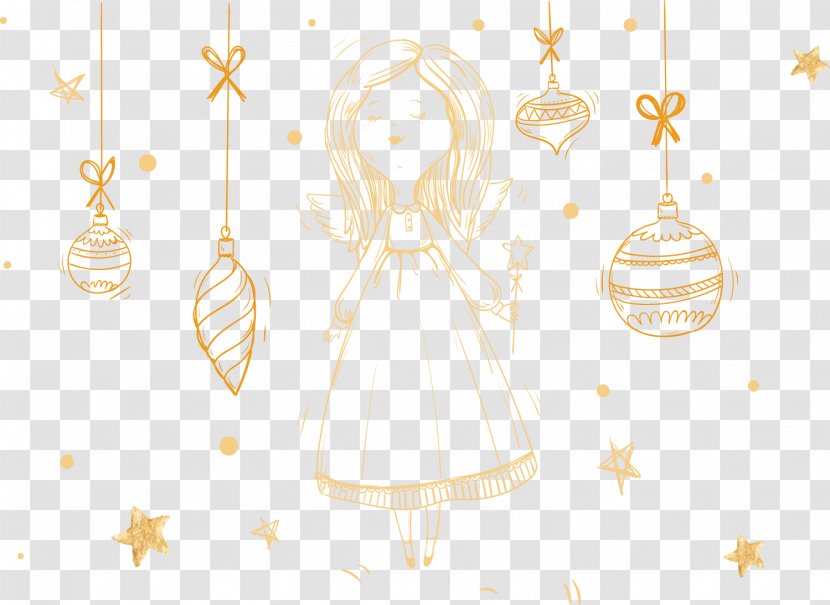 Cartoon Costume Design Desktop Wallpaper Illustration - Golden Christmas Angel Decorative Pattern Transparent PNG