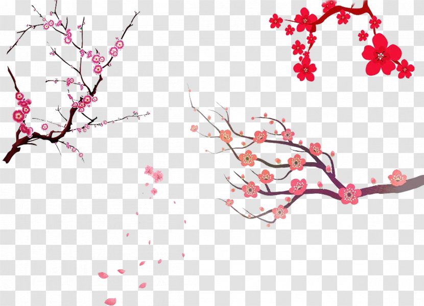 East Asian Cherry Blossom Branch Tree - Twig Transparent PNG