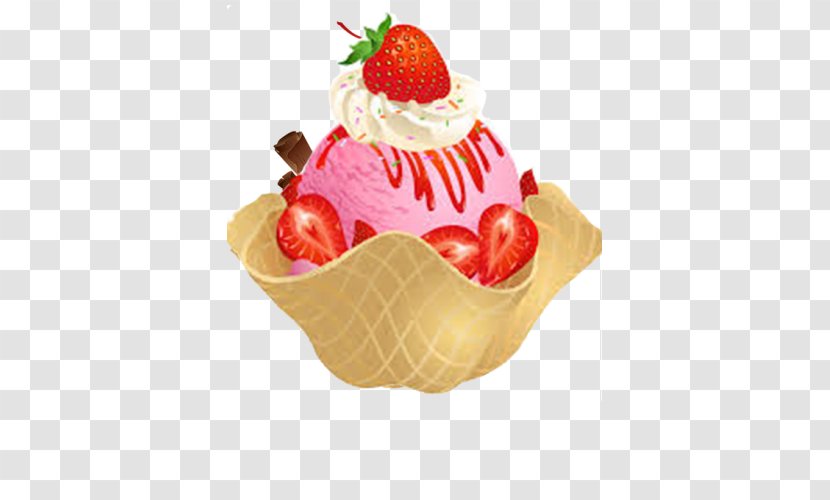 Strawberry Ice Cream Sundae Cones Cupcake - Cake Transparent PNG