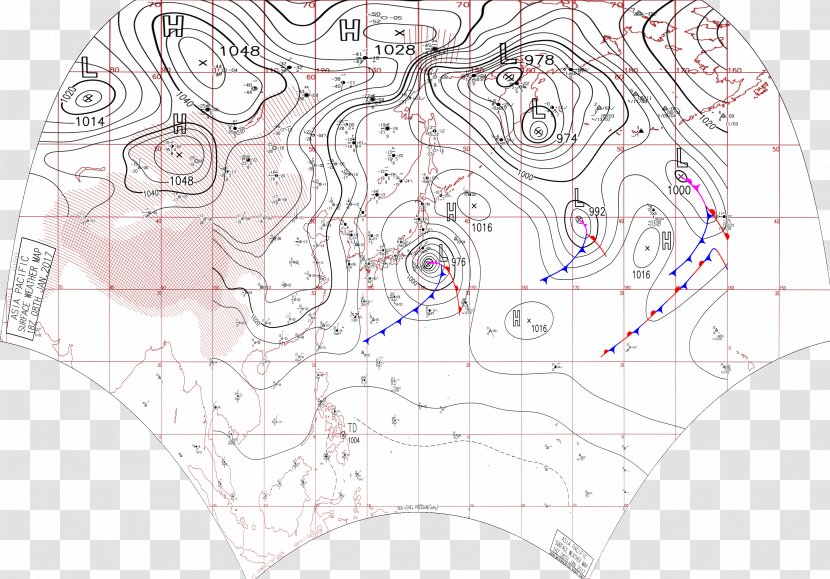 Surface Weather Analysis 南岸低気圧 Map Low-pressure Area - Cartoon Transparent PNG
