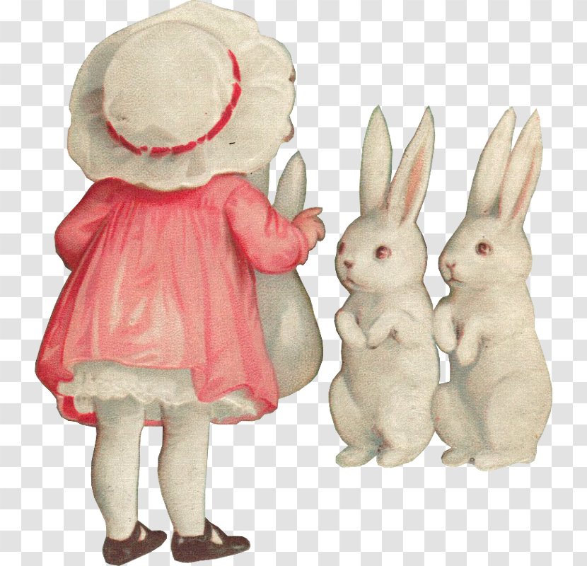 Domestic Rabbit Easter Bunny Figurine - Watercolor - Hand Painted Vintage Lace Transparent PNG