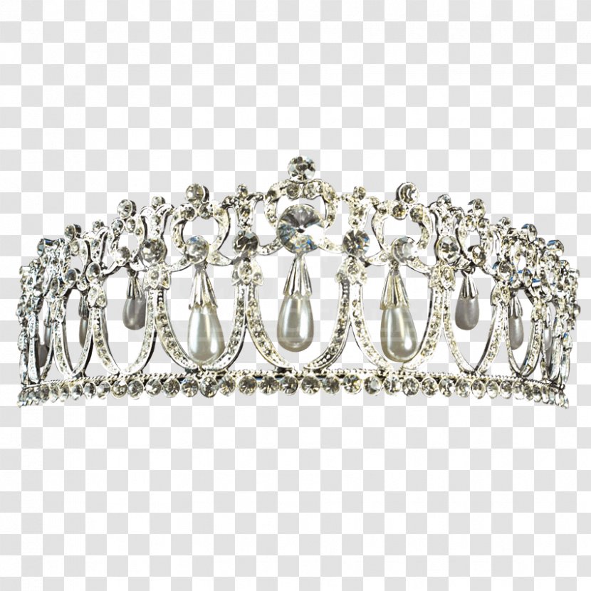 Silver Crown Tiara Imitation Gemstones & Rhinestones - Gold Plating - Pearls Transparent PNG