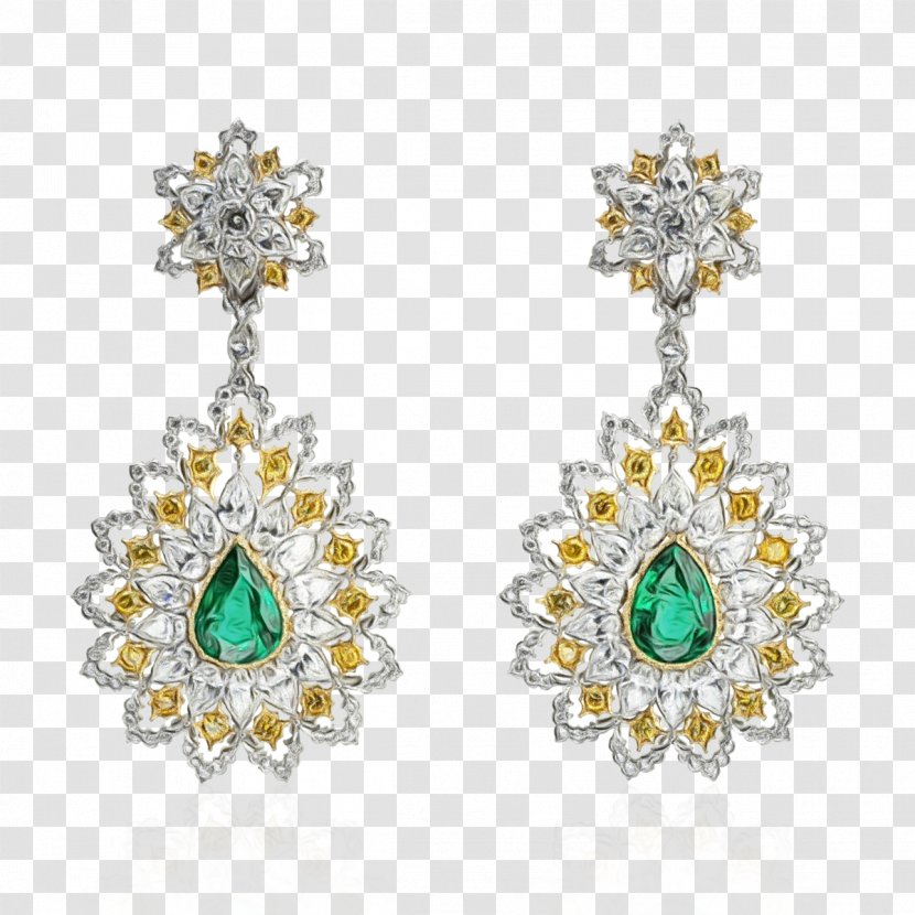 Gold Earrings - Gemstone - Emerald Transparent PNG