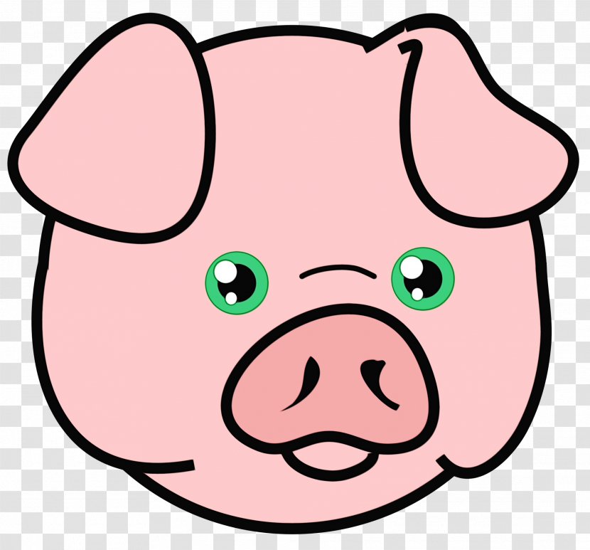 Pink Snout Clip Art Cartoon Domestic Pig - Paint - Suidae Cheek Transparent PNG