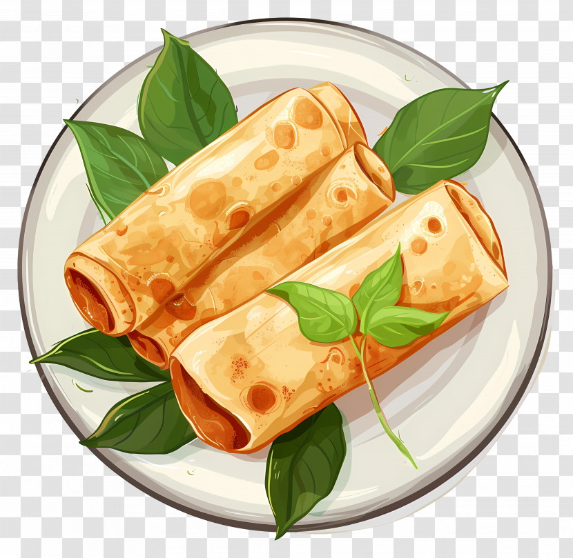 Spring Rolls - Delicious Spring Rolls On A Plate With Leaves Transparent PNG