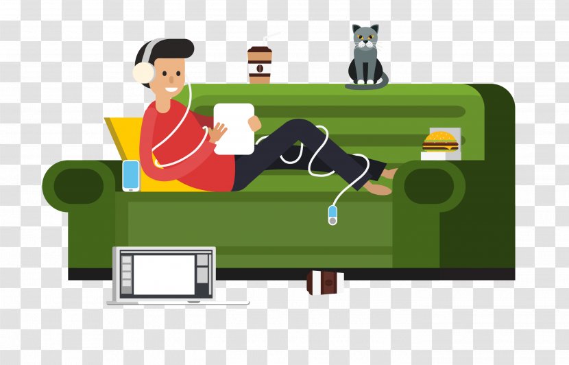 Cartoon - Vector Lying On The Sofa To Play Game Material Transparent PNG