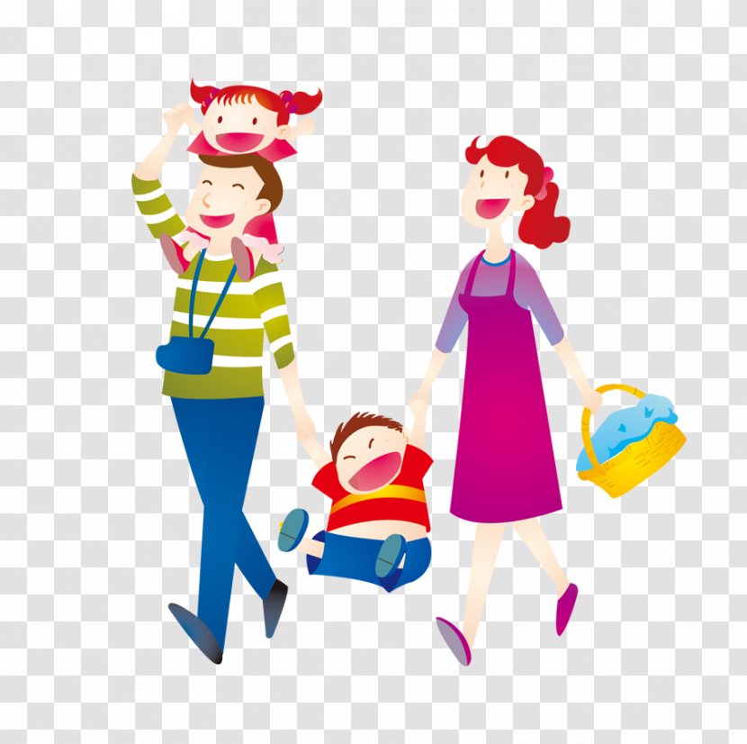 Cartoon - Play - Happy Family Of Four Transparent PNG
