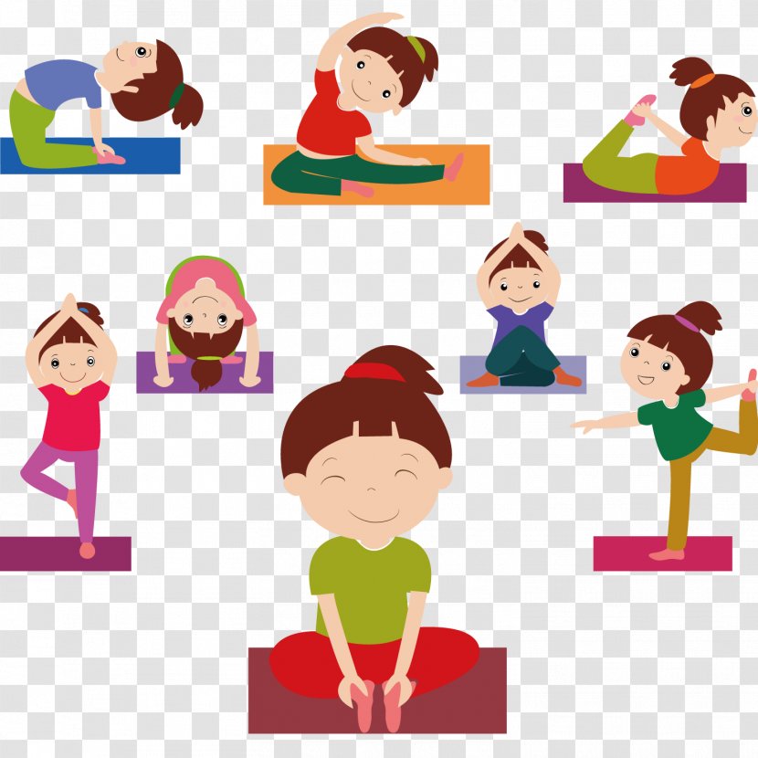 U5065u5eb7u745cu4f3d Yoga Graphic Design Illustration - Play - Children With A Variety Of Poses Vector Transparent PNG