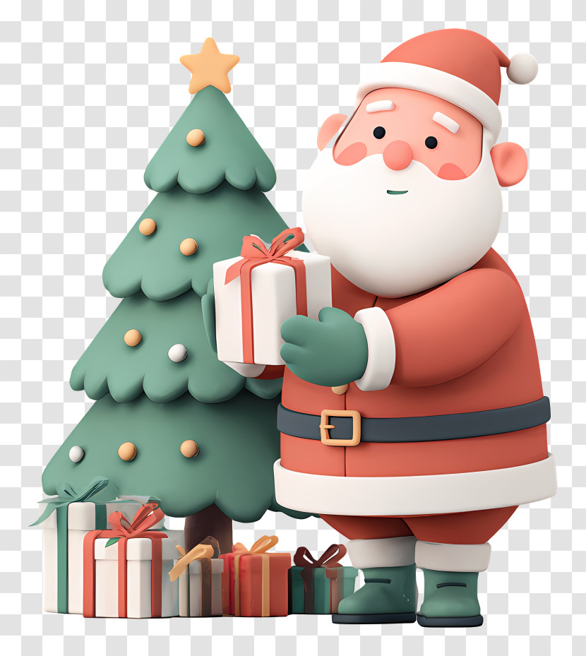 Santa Claus Putting Presents - Santa Holding Gift By Tree Transparent PNG