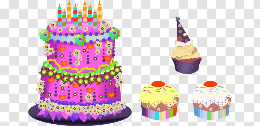 Birthday Cake Cupcake - Royal Icing Transparent PNG