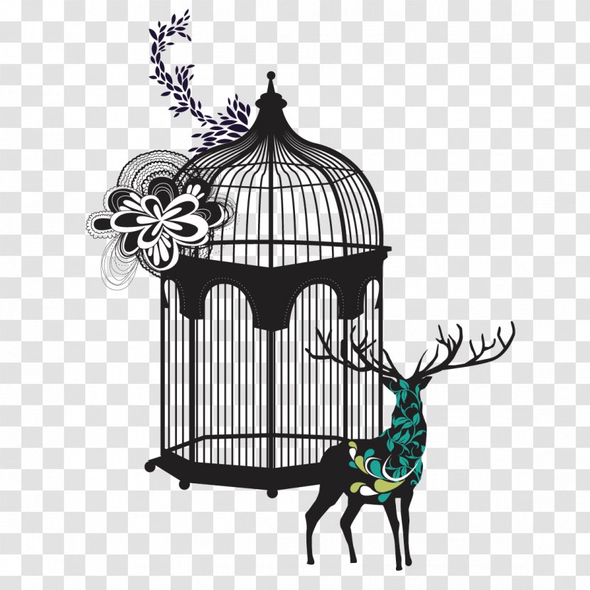 Birdcage Clip Art - Deer - And Bird Cage Transparent PNG