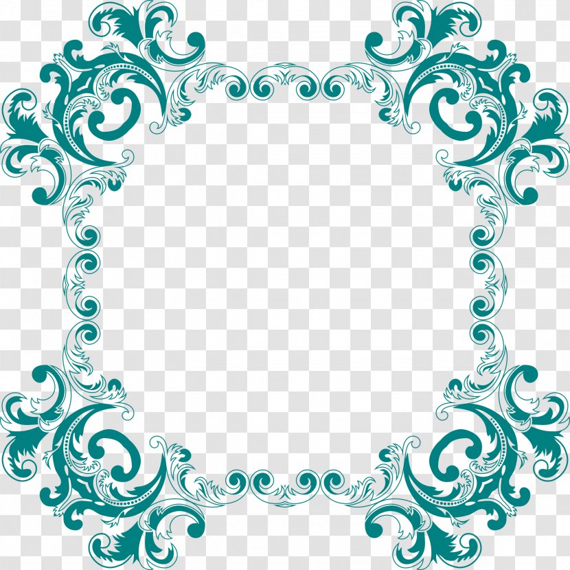 Flower Floral Design Clip Art - Line - Aqua Frame Transparent PNG