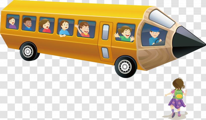 School Bus Pencil Cartoon - Automotive Design Transparent PNG